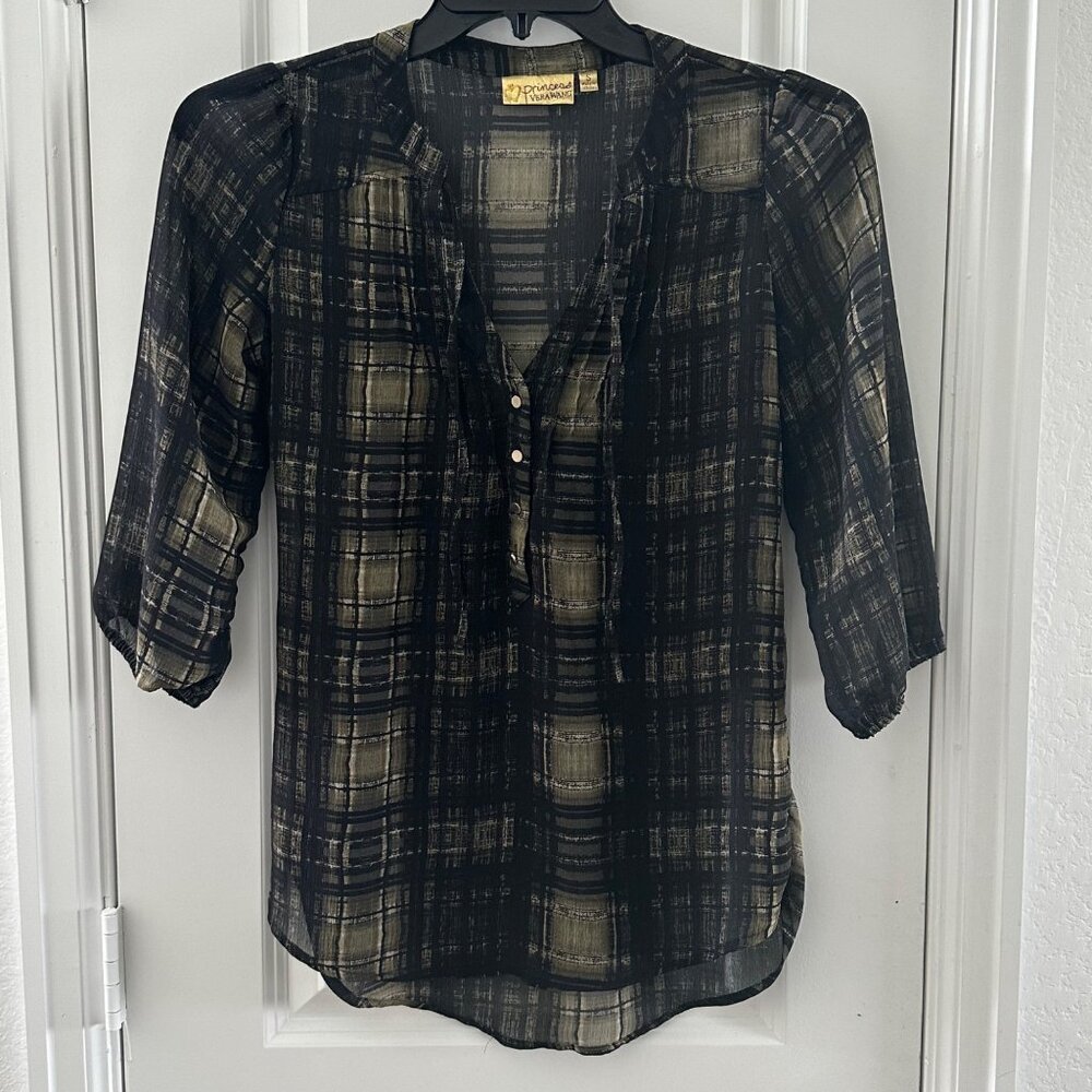 princess vera wang Black Plaid Sheer Blouse